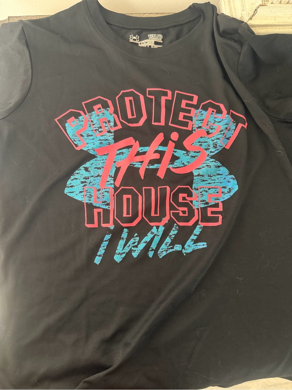Under Armour Black Graphic Tee "Protect This House" girls size small